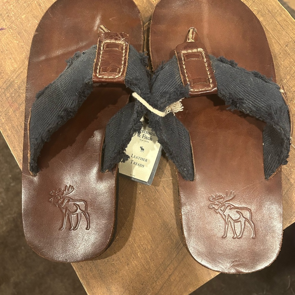 Abercrombie & Fitch Brown Leather Sandals with Dark Navy Straps